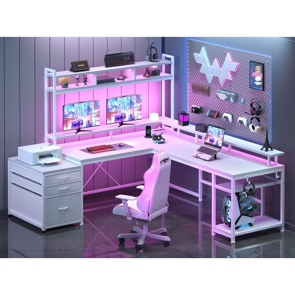 Desk Setup L Shaped - โต๊ะทำงานรูปตัว L ขนาด 104 นิ้ว สำหรับโฮมออฟฟิศแบบสองคน
