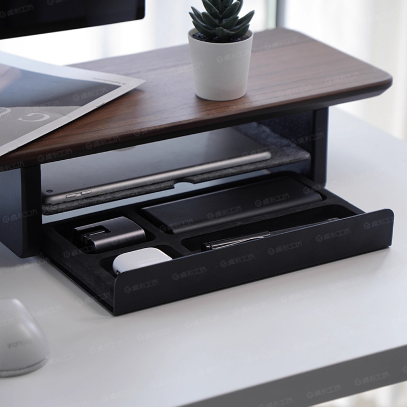 Desk Setup For Office - ขาตั้งจอพร้อมลิ้นชักเก็บของ อุปกรณ์จัดระเบียบโต๊ะทำงาน ชั้นวางของสำหรับคอมพิวเตอร์ อุปกรณ์เสริมโต๊ะทำงานตามหลักสรีรศาสตร์สำหรับการตั้งค่าโฮมออฟฟิศ