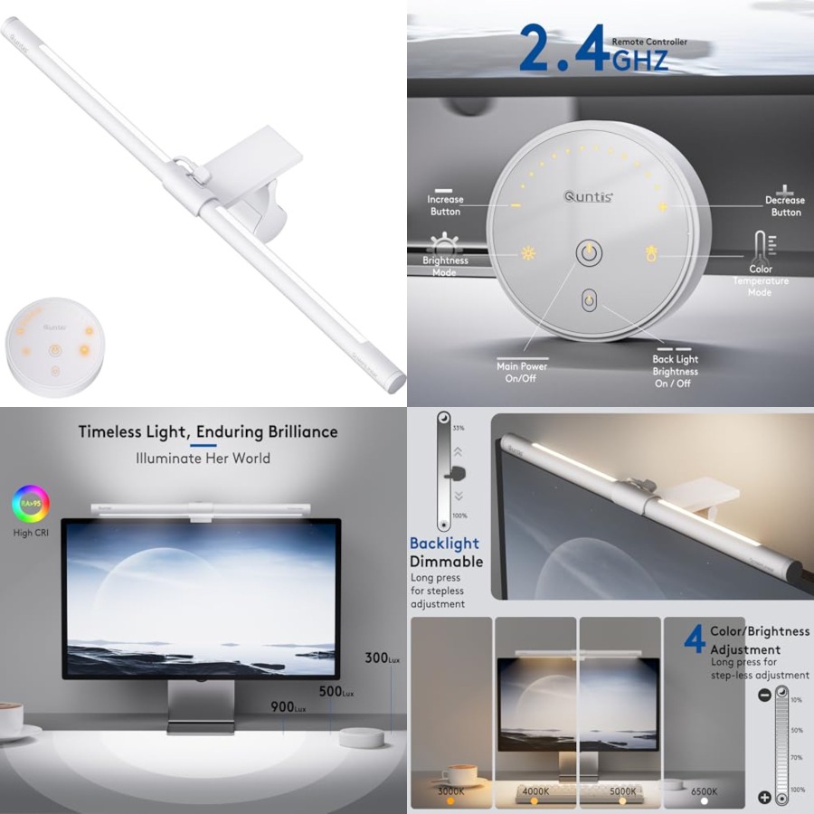 Desk Setup For Office - แถบไฟมอนิเตอร์พร้อมรีโมท, ถนอมสายตา ไม่มีแสงสะท้อน, โคมไฟตั้งโต๊ะสำหรับโฮมออฟฟิศประหยัดพื้นที่, ปรับความสว่างได้แบบไม่มีขั้นบันได, ติดตั้งง่าย