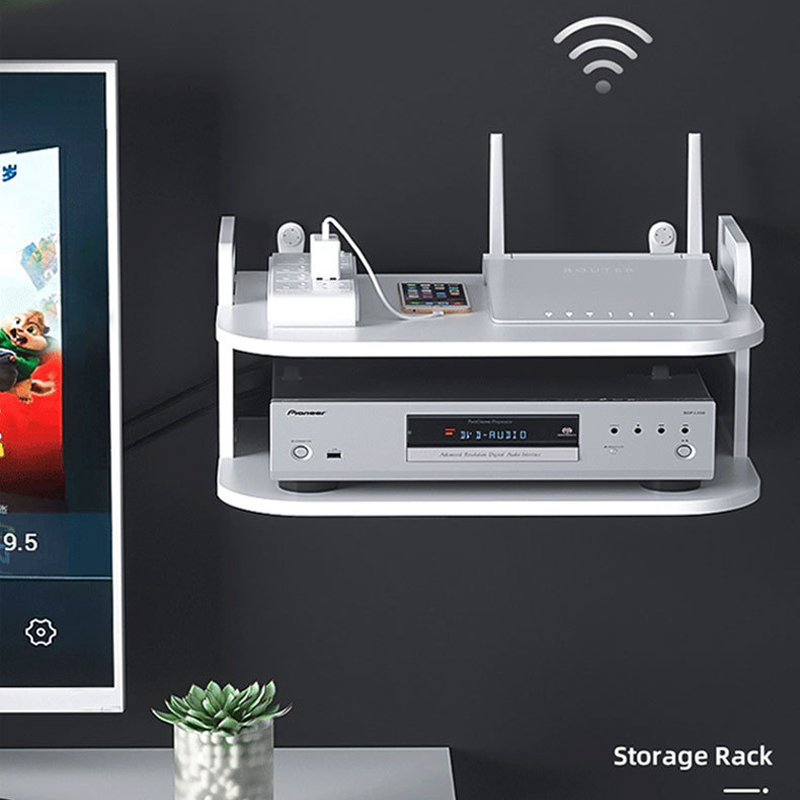 Desk Setup Living Room - ชั้นวางติดผนังสำหรับจัดเก็บสายเราเตอร์ ระบายอากาศได้ดี จัดวางอย่างเป็นระเบียบสำหรับโมเด็ม ทีวี เซ็ตท็อป ชั้นวางเก็บของ