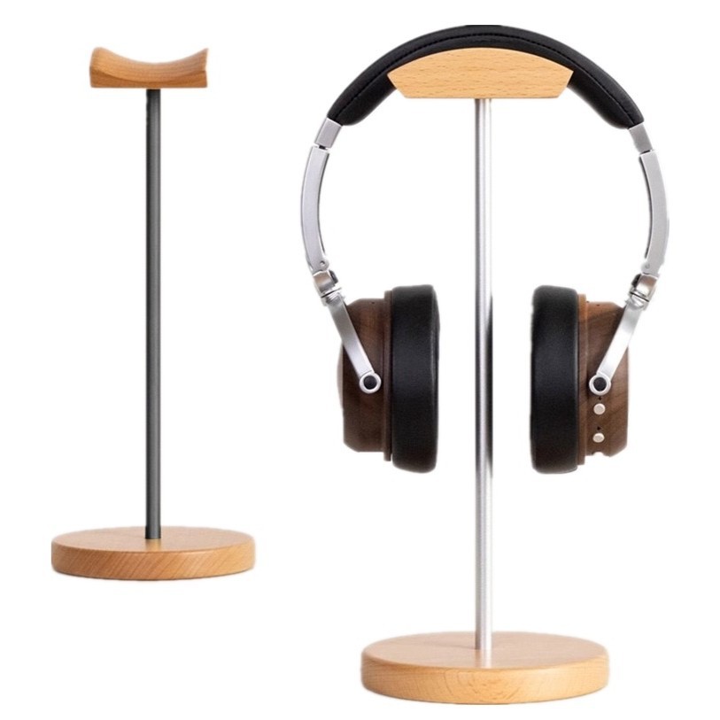 Headphone Hook Under - ขาตั้งหูฟังไม้แบล็ควอลนัทและอะลูมิเนียม ที่วางหูฟังเกมมิ่งลายไม้วอลนัทธรรมชาติ พร้อมฐานโลหะแข็งแรงสำหรับวางบนโต๊ะ