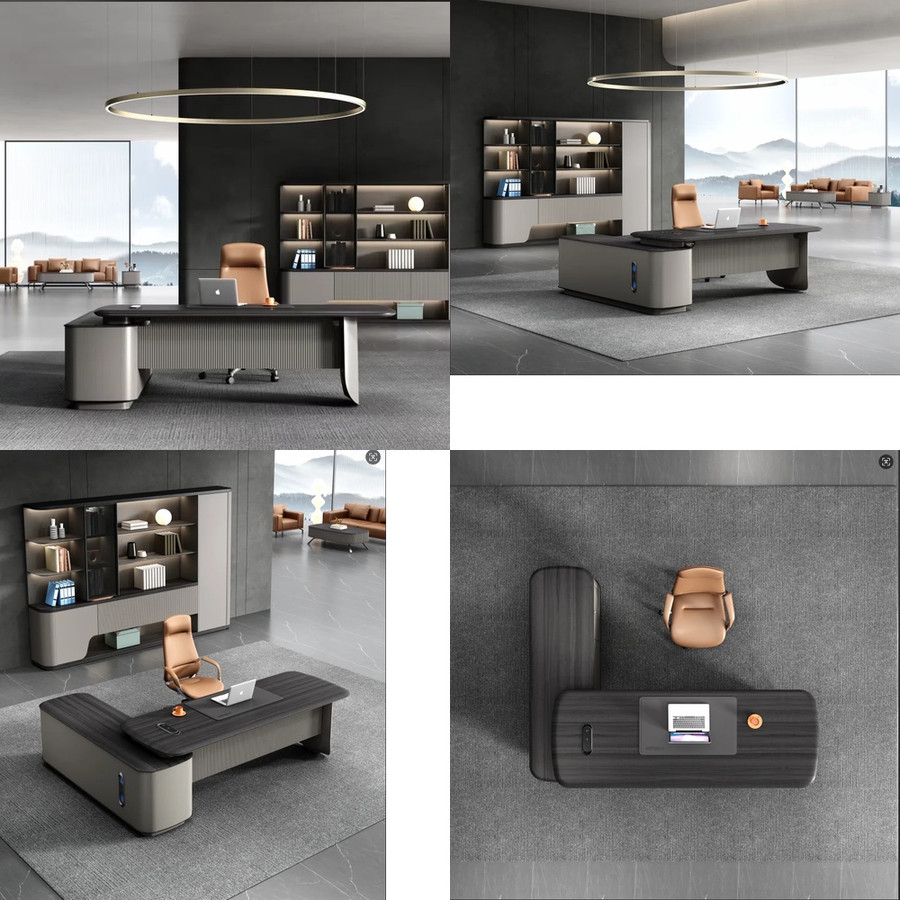 Desk Setup L Shaped - โต๊ะทำงานผู้บริหารรูปตัว L สไตล์โมเดิร์นหรูหรา พร้อมโต๊ะข้าง สำหรับโฮมออฟฟิศ สถานที่ทำงานที่บ้าน