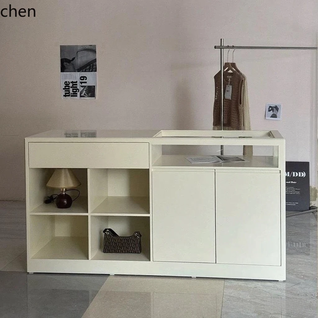 Desk Setup For Office - ร้านขายเสื้อผ้า HYS โต๊ะวางสินค้าแบบเกาะ โต๊ะกระจกเคลือบเงา เคาน์เตอร์แบบเกาะ โต๊ะโชว์สินค้าสำหรับผู้หญิง