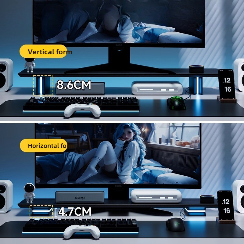 Desk Setup Monitor And Laptop - ขาตั้งจอ RGB ปรับระดับได้ตามหลักสรีรศาสตร์ สำหรับการเล่นเกม จัดระเบียบโต๊ะทำงาน อุปกรณ์เสริมสำหรับโต๊ะทำงานที่ทนทาน