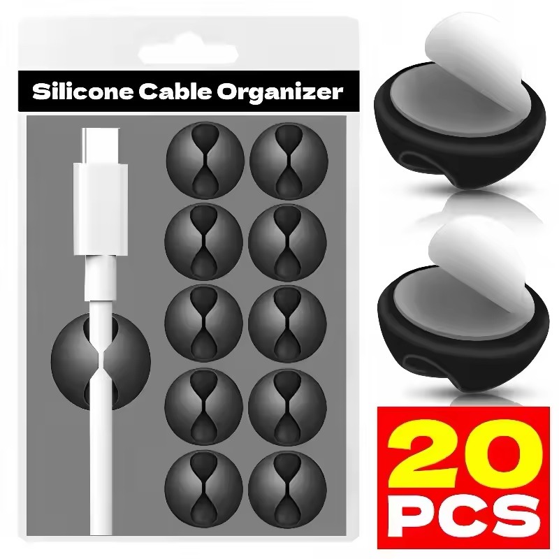 Desk Setup Cable Management - คลิปหนีบสาย ที่ยึดสายโทรศัพท์ สายดาต้า USB ที่จัดระเบียบสายซิลิโคน ตัวจัดการสายไฟแบบมีกาวในตัว