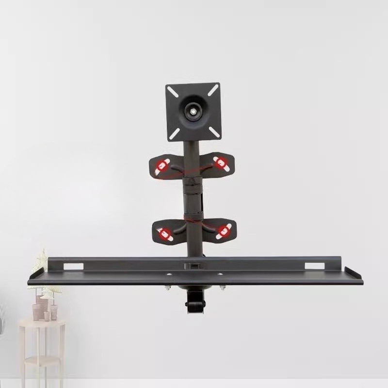 Desk Setup Living Room - ถาดวางคีย์บอร์ดติดผนังแบบปรับได้ อุปกรณ์จัดระเบียบโต๊ะทำงานตามหลักสรีรศาสตร์ ประหยัดพื้นที่ ที่วางเมาส์แบบยืดหดได้ ชั้นวางลอยสำหรับการตั้งค่าเกมพีซี