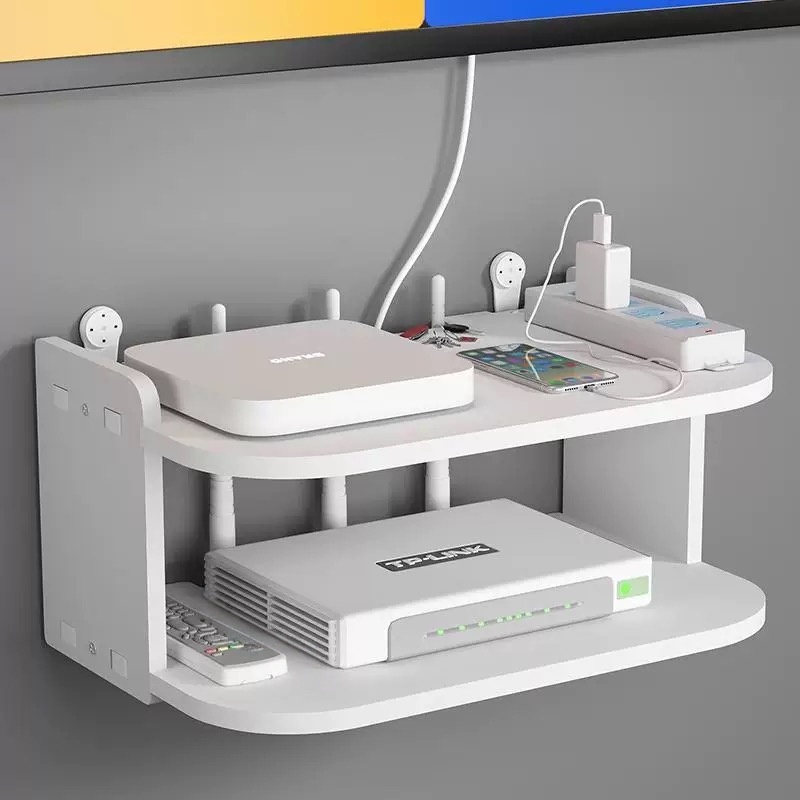 Desk Setup With Tv - ชั้นวางเราเตอร์และที่เก็บสายเคเบิลแบบติดผนัง – ไม่ต้องเจาะ ติดตั้งง่าย ระบายอากาศได้ดี สำหรับโมเด็ม