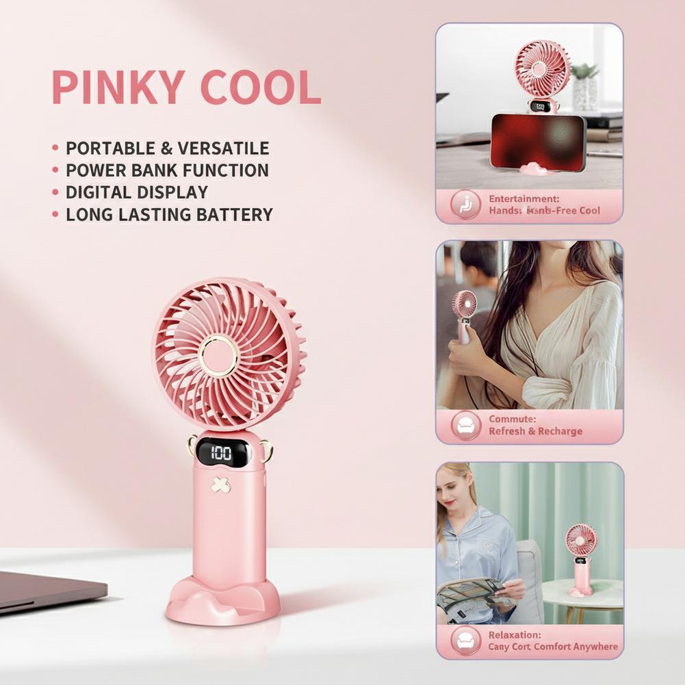 Fan Desk Small Usb - พัดลมพกพาขนาดเล็ก 6 ระดับความเร็ว พร้อมไฟ LED ชาร์จ
