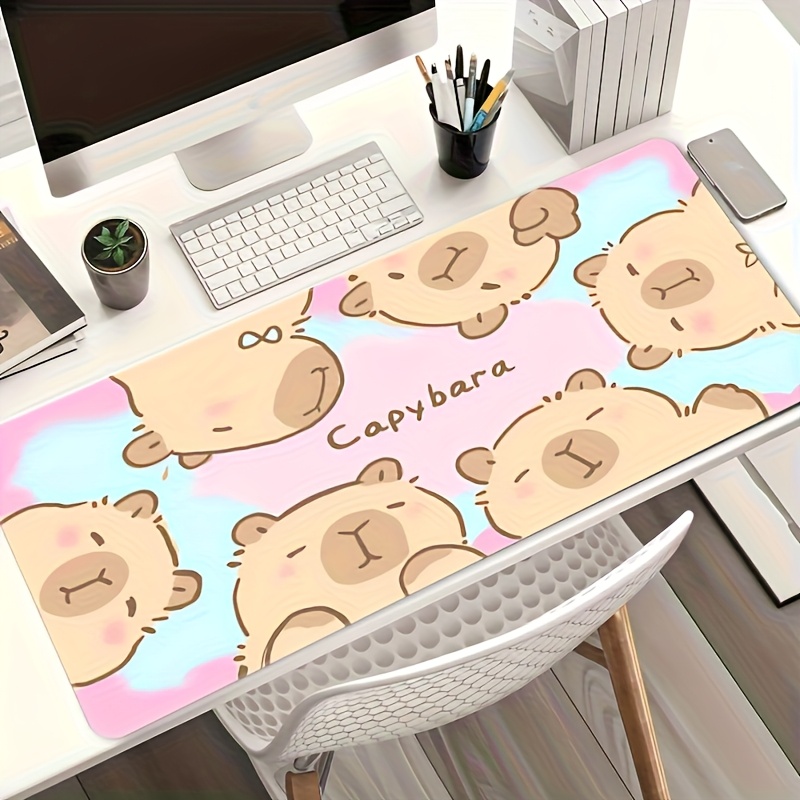 Desk Setup For Office - แผ่นรองเมาส์ลายการ์ตูนคาปิบาร่าน่ารักทันสมัย ขนาดใหญ่ กันลื่น ใช้ได้กับโต๊ะทำงาน เหมาะสำหรับเล่นเกม ใช้ในออฟฟิศ