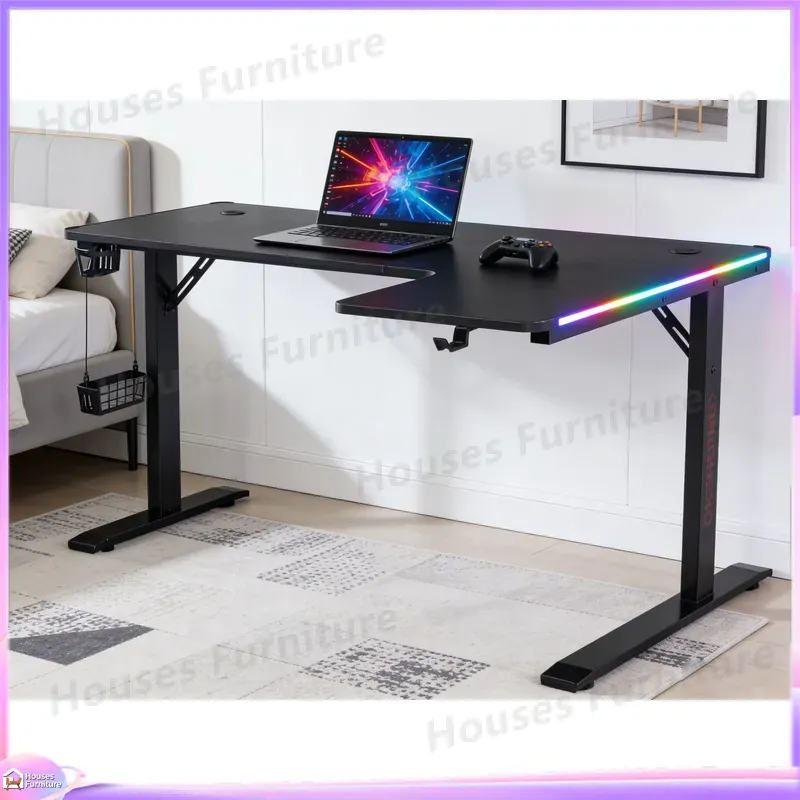 Desk Setup L Shaped - โต๊ะเกมมิ่งขนาดใหญ่ 160 ซม. พร้อมไฟ LED โต๊ะคอมพิวเตอร์ตามหลักสรีรศาสตร์สำหรับอีสปอร์ต