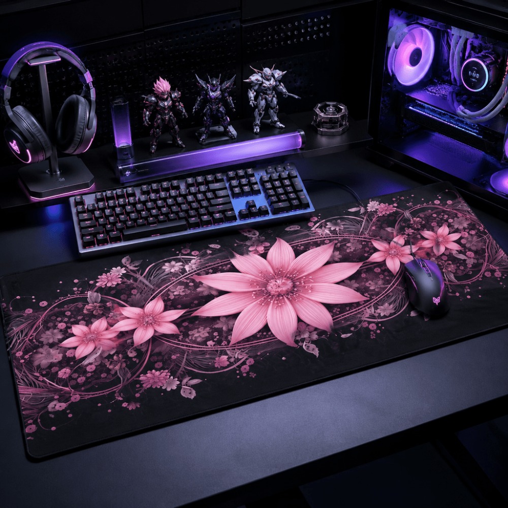 แผ่นรองโต๊ะทรงยาวลายดอกไม้สีชม - Desk Setup Background บทวิจารณ์และราคา