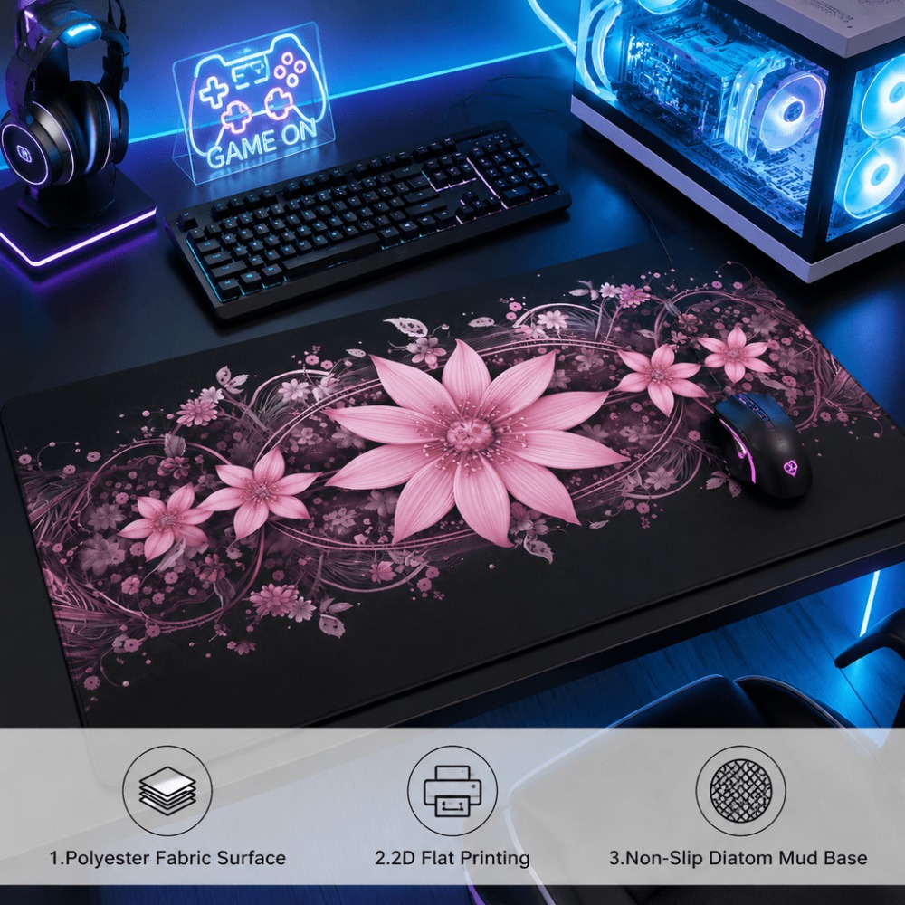 แผ่นรองโต๊ะทรงยาวลายดอกไม้สีชม - Desk Setup Background บทวิจารณ์และราคา