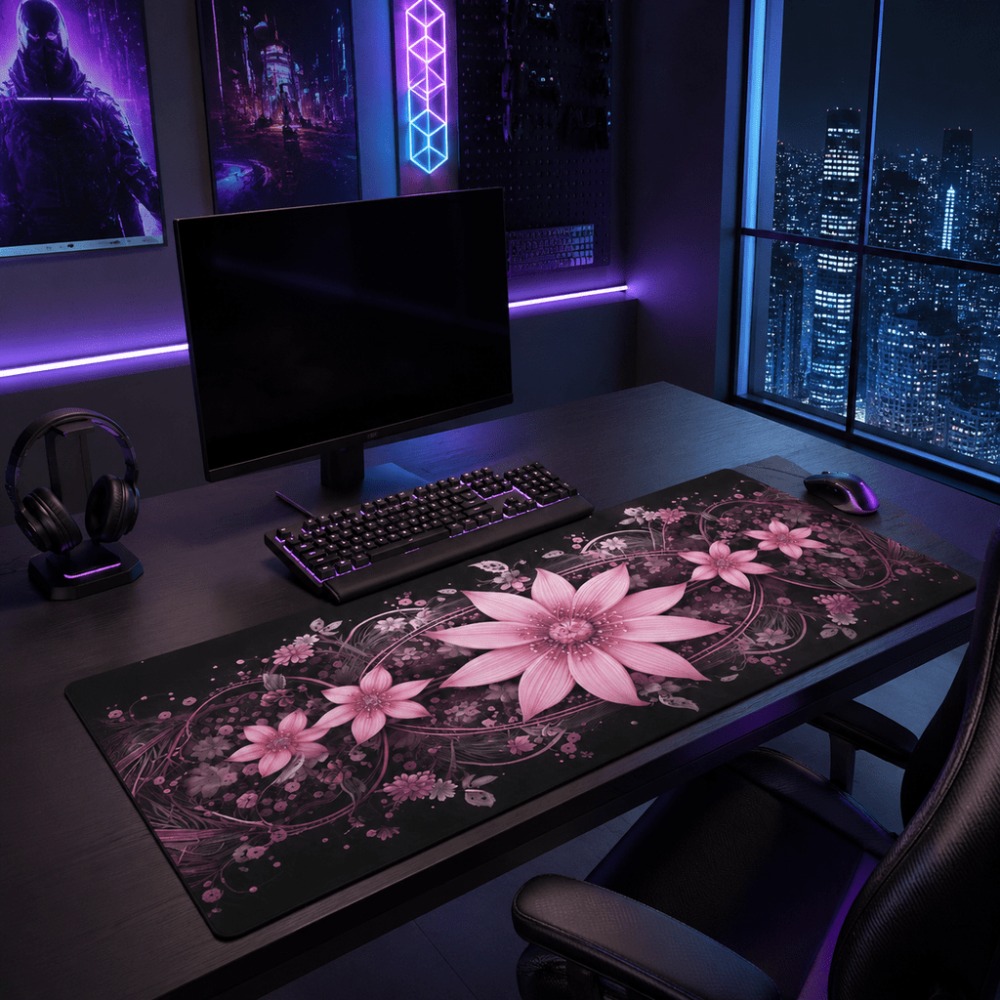 แผ่นรองโต๊ะทรงยาวลายดอกไม้สีชม - Desk Setup Background บทวิจารณ์และราคา