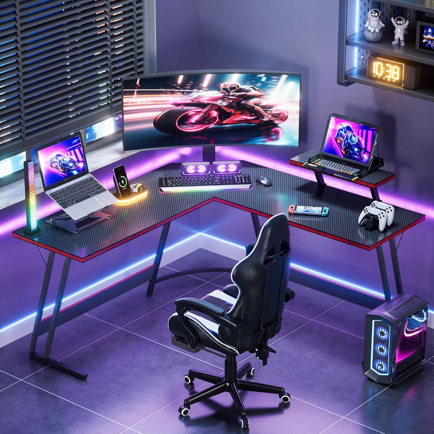 โต๊ะเล่นเกมปรับระดับได้รูปตัว  - Desk Setup L Shaped บทวิจารณ์และราคา