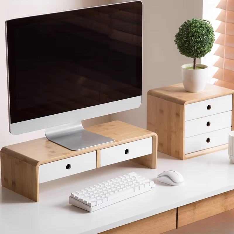 แท่นวางจอแล็ปท็อปไม้ไผ่ ที่วาง - Desk Setup Living Room บทวิจารณ์และราคา