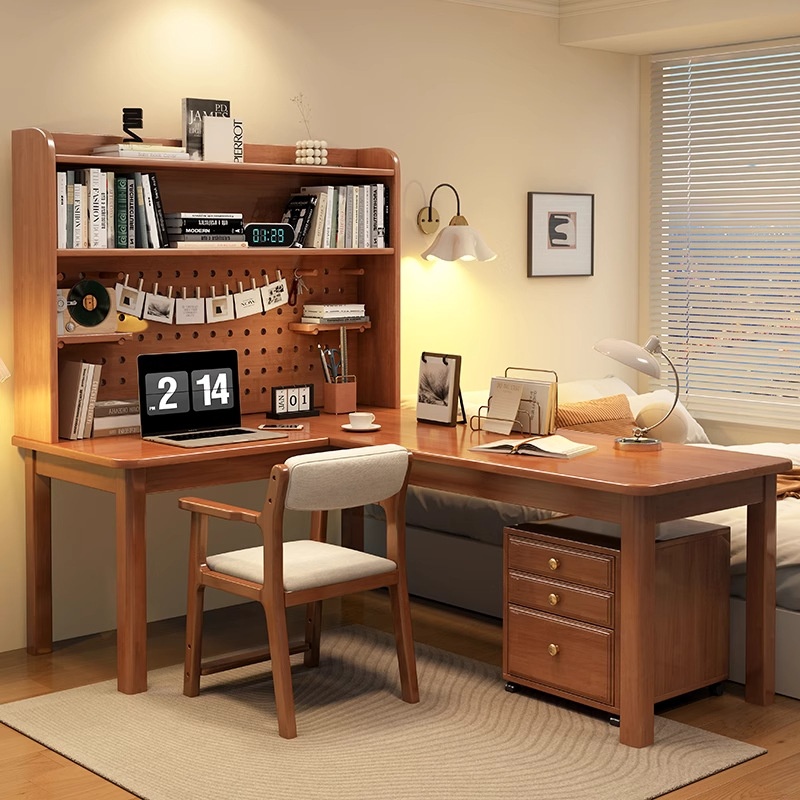 โต๊ะทำงานไม้จริงทรงตัวแอล 7 รู - Desk Setup L Shaped บทวิจารณ์และราคา