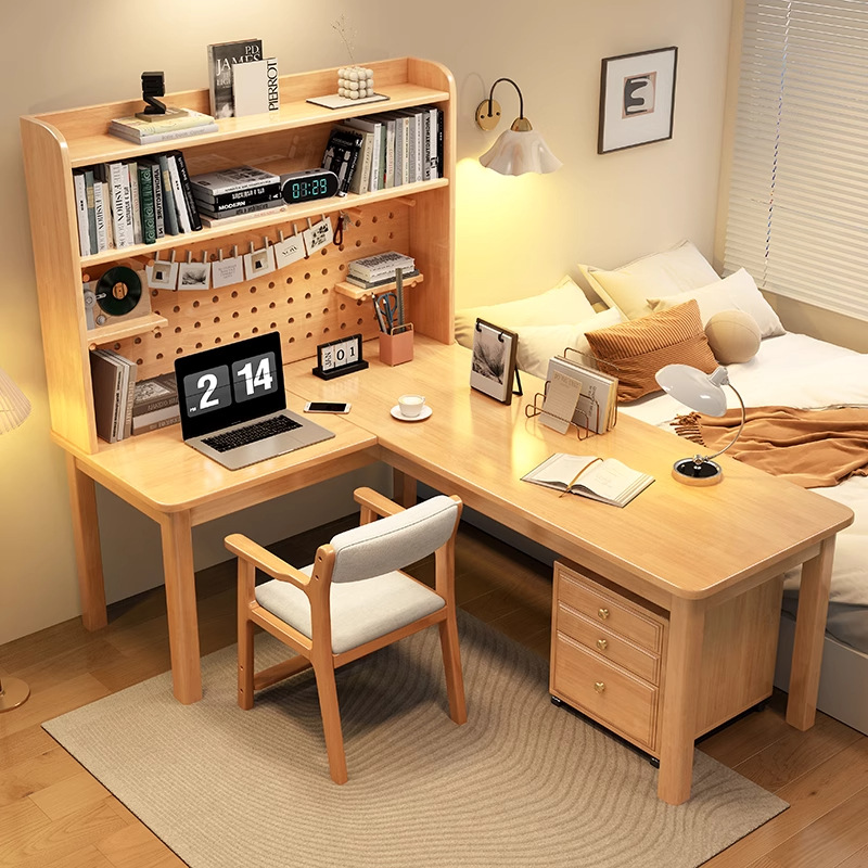 โต๊ะทำงานไม้จริงทรงตัวแอล 7 รู - Desk Setup L Shaped บทวิจารณ์และราคา
