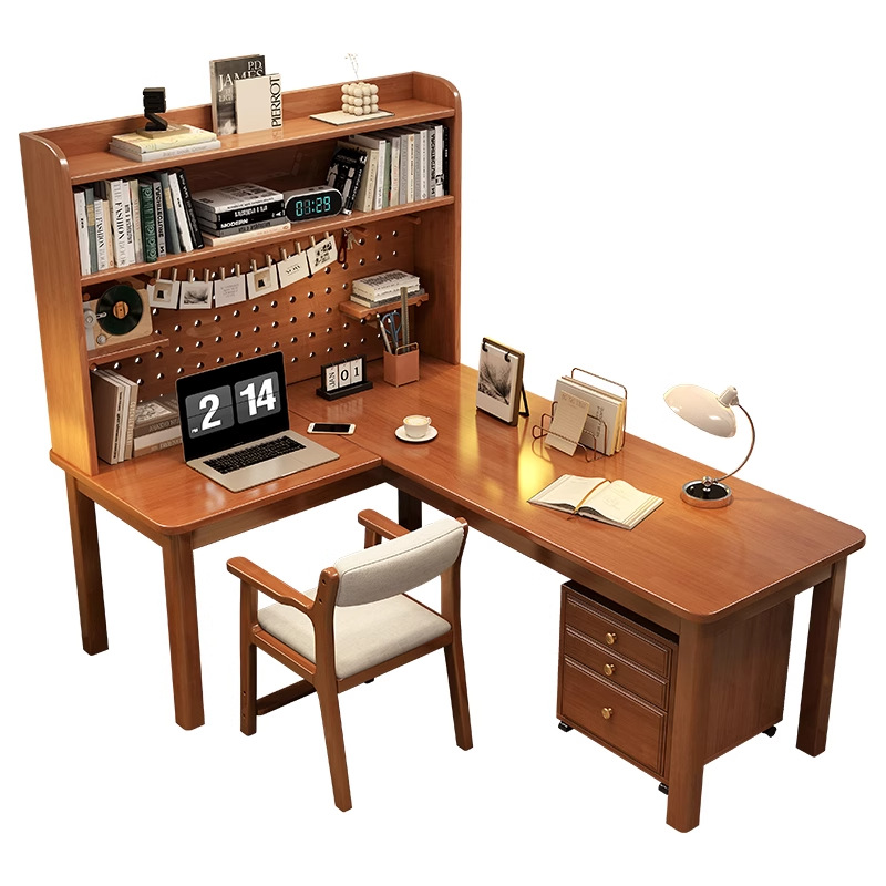 โต๊ะทำงานไม้จริงทรงตัวแอล 7 รู - Desk Setup L Shaped บทวิจารณ์และราคา